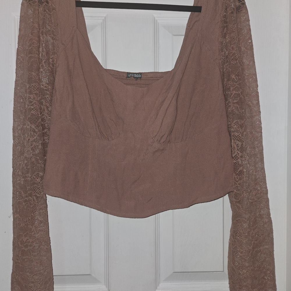Wild Fable Brown Lace Sleeve Blouse